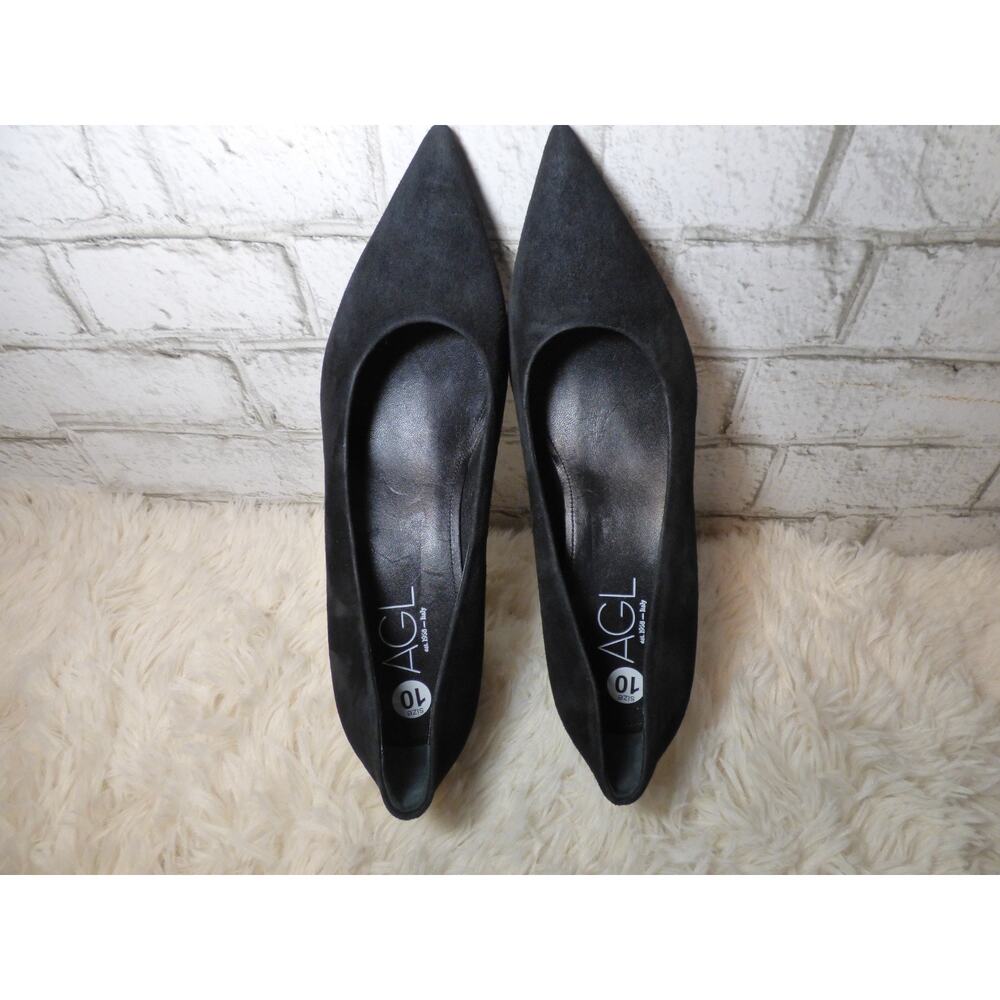 AGL Italy Black Suede Leather Tracy Block Heel Pumps 10 NEW - Picture 6 of 7